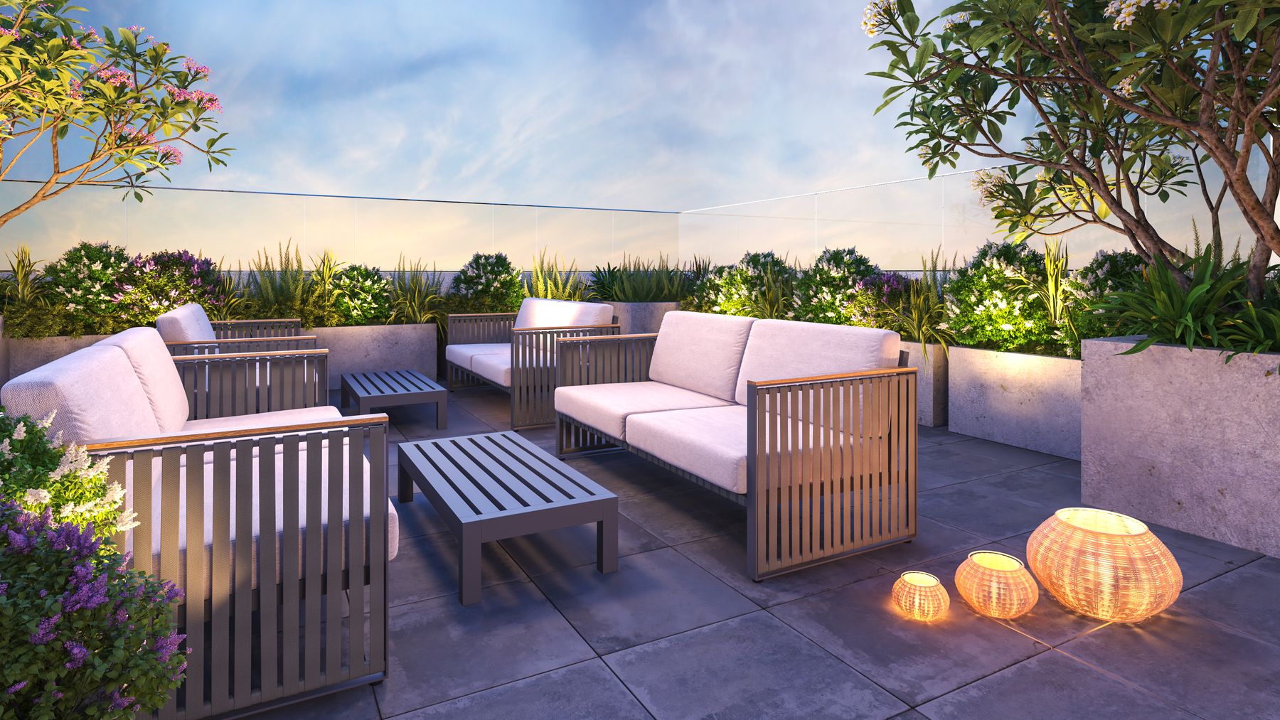Rooftop terrace at dusk